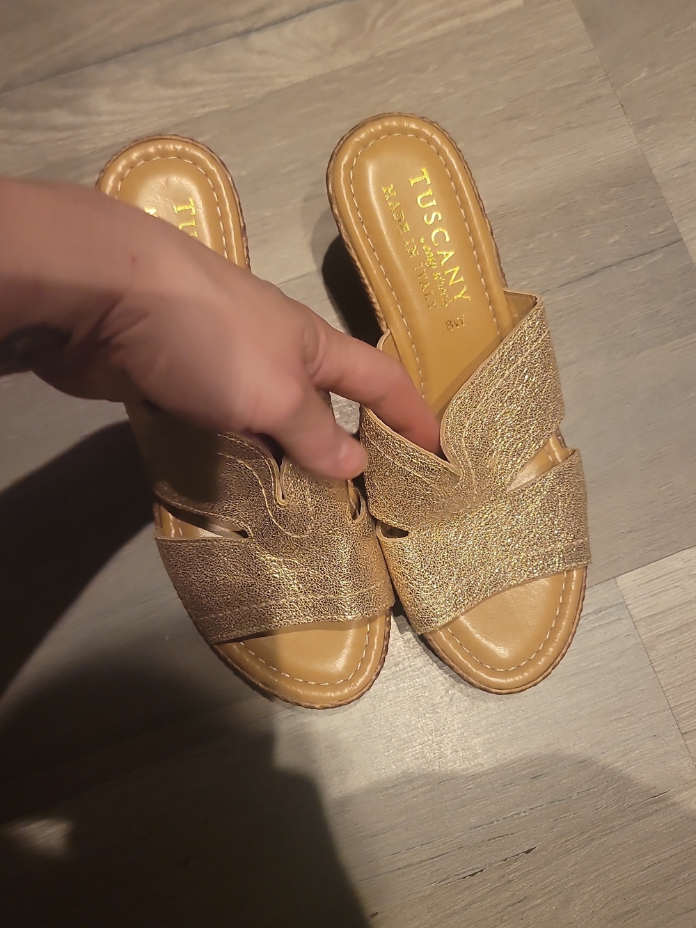 Tuscany by Easy Street Gold Wedge Slide Sandals Women Made In Italy Size 8 - Picture 2 of 5